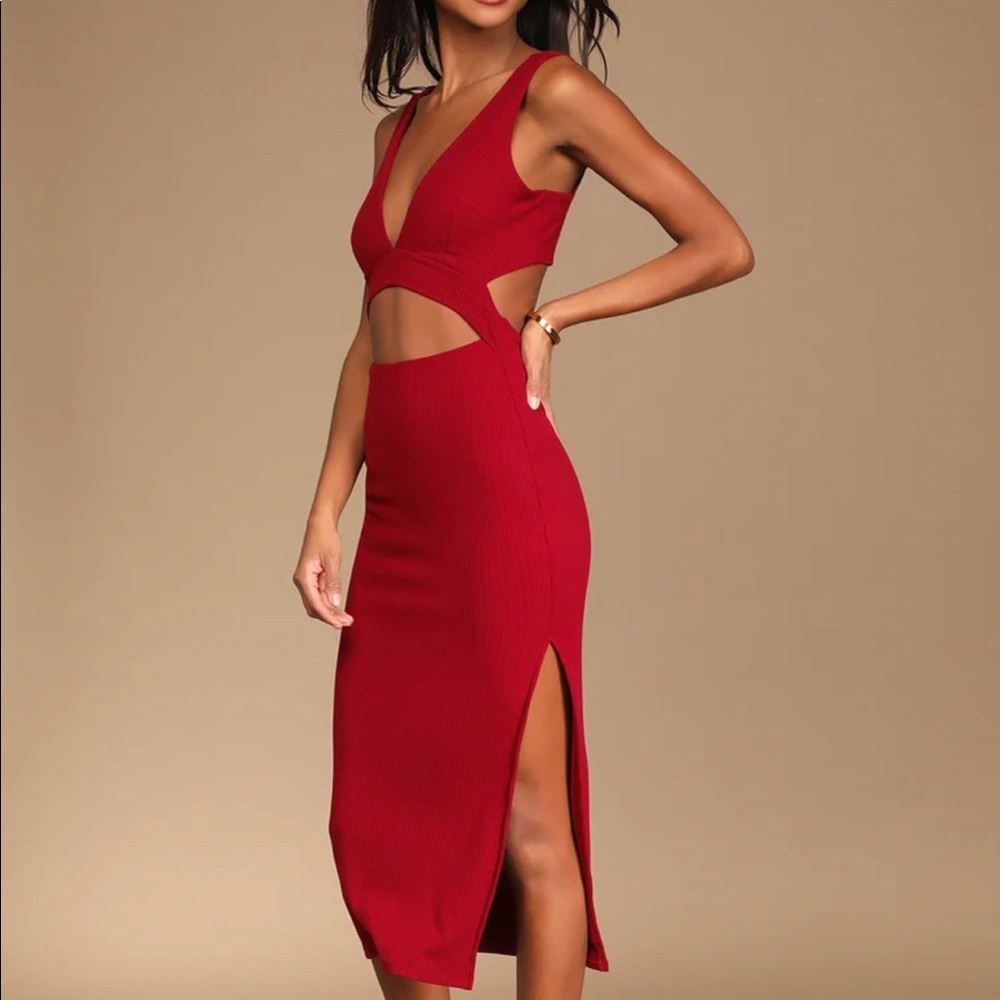 NWT LULUS Red Cutout Ribbed Midi Dress